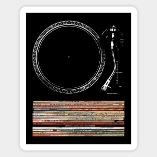 Turntable with Vinyl Records - Vintage Music Design Magnet